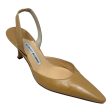 Carolyne Slingback Leather Heels Shoes Luxury Designer By Manolo Blahnik In Beige, Size: 10 For Sale